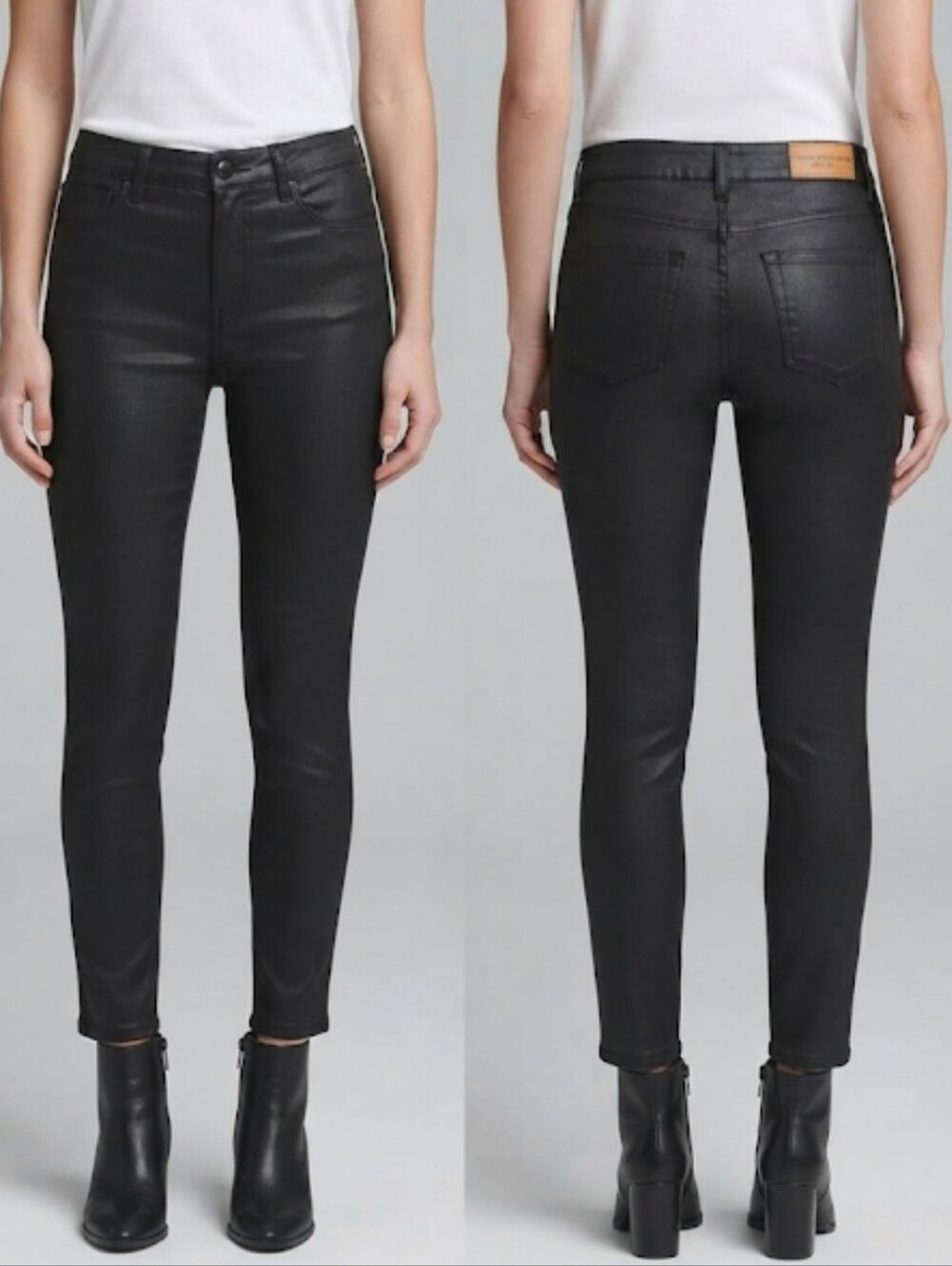 Marc New York High Rise Skinny Super-Stretch Coated Black Denim Ankle Pants Sz 4